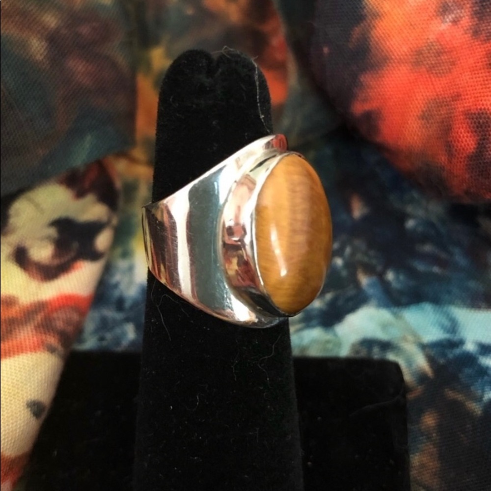 Large Sterling and Tiger Eye Ring